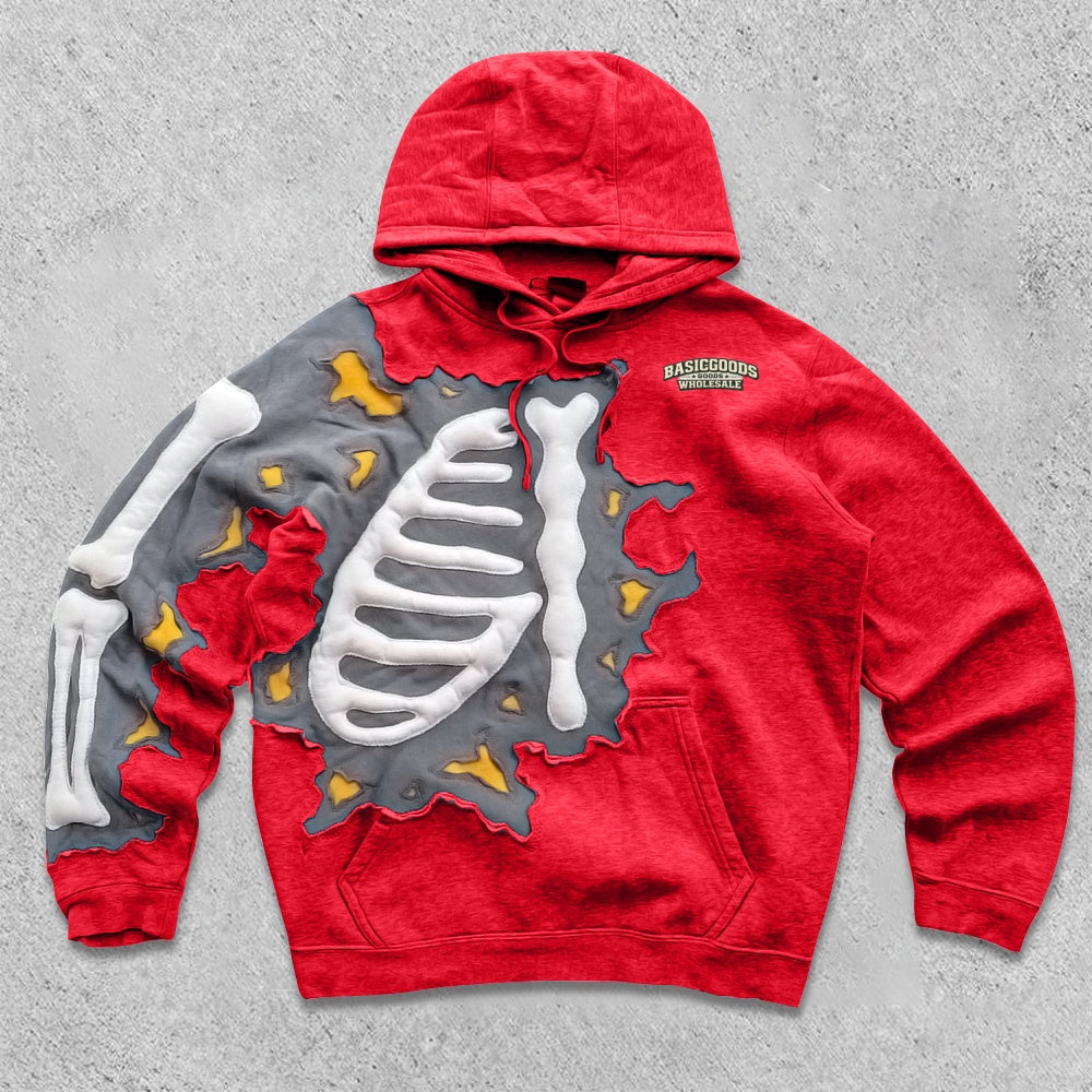 Basicgoodswholesale Retro trendy hip-hop printed hoodie