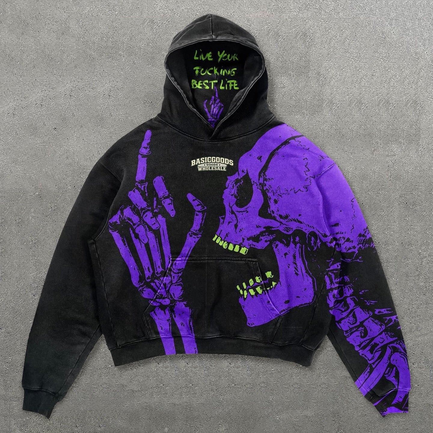 Basicgoodswholesale Skull Letters Print Long Sleeve Hoodie