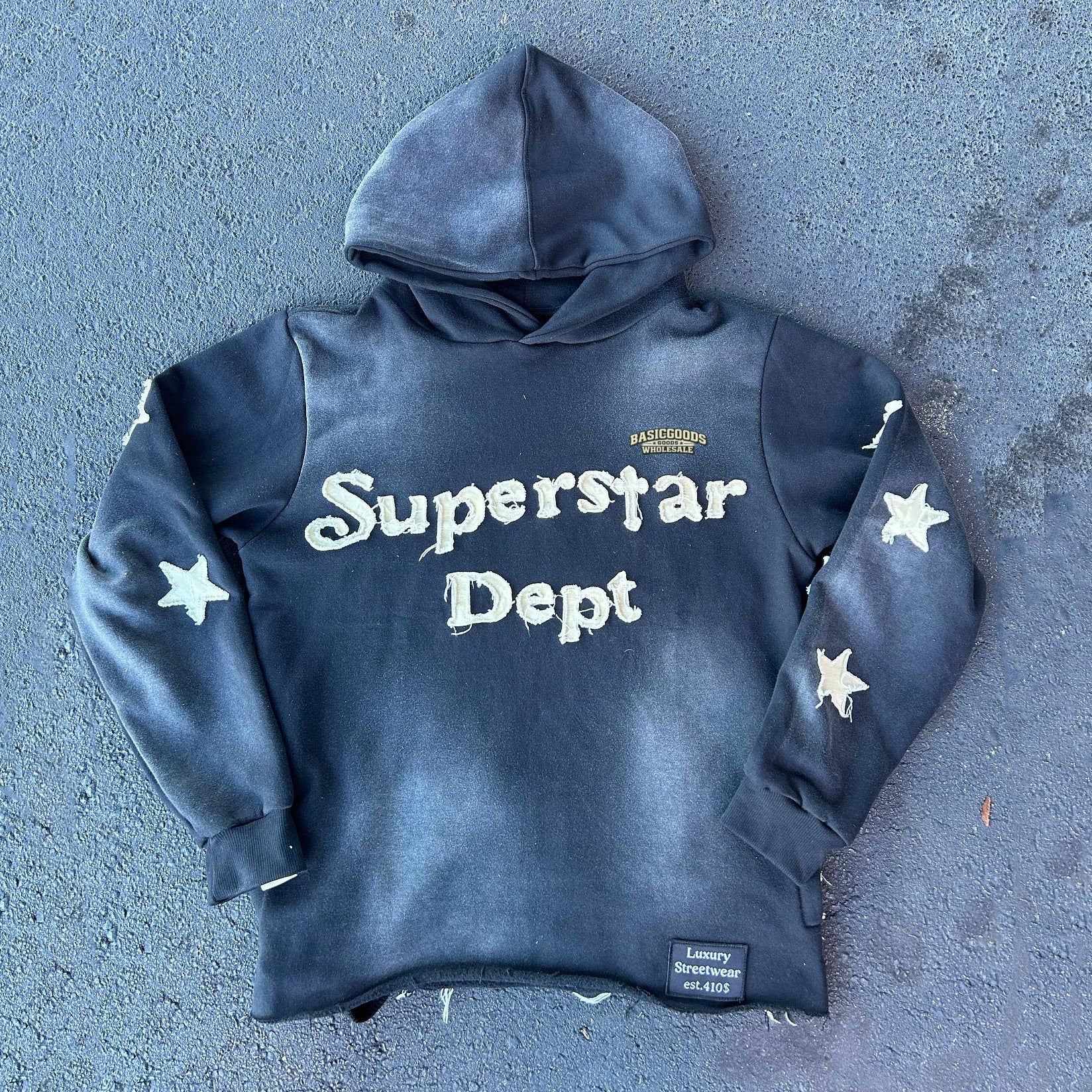 Basicgoodswholesale Flame stitching casual street retro washed hoodie