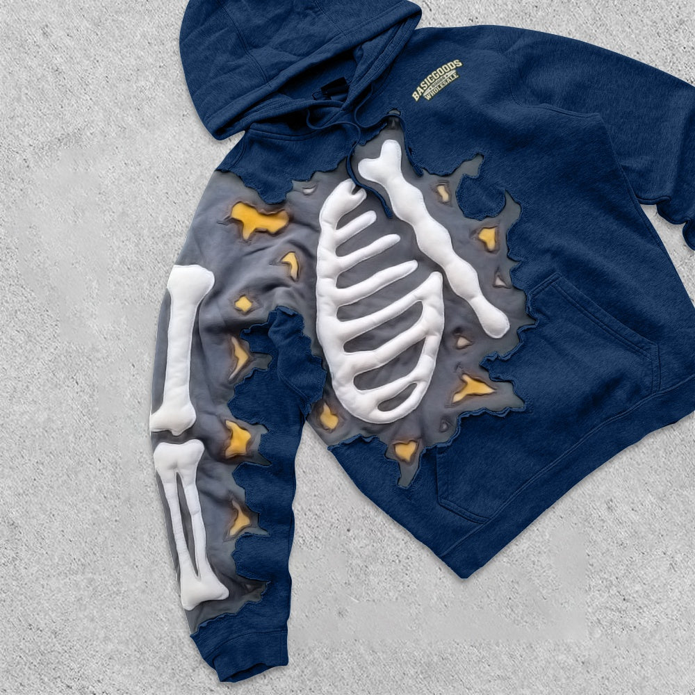 Basicgoodswholesale Retro trendy hip-hop printed hoodie