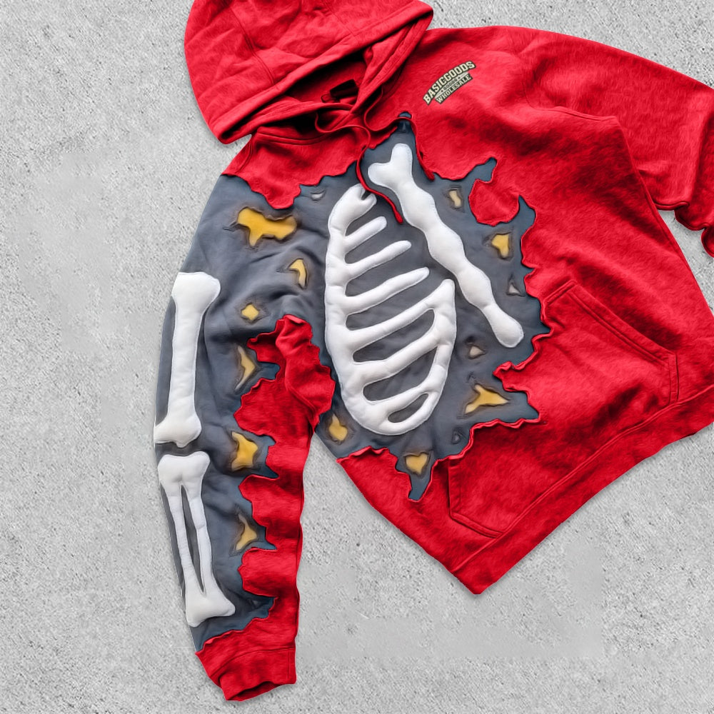 Basicgoodswholesale Retro trendy hip-hop printed hoodie