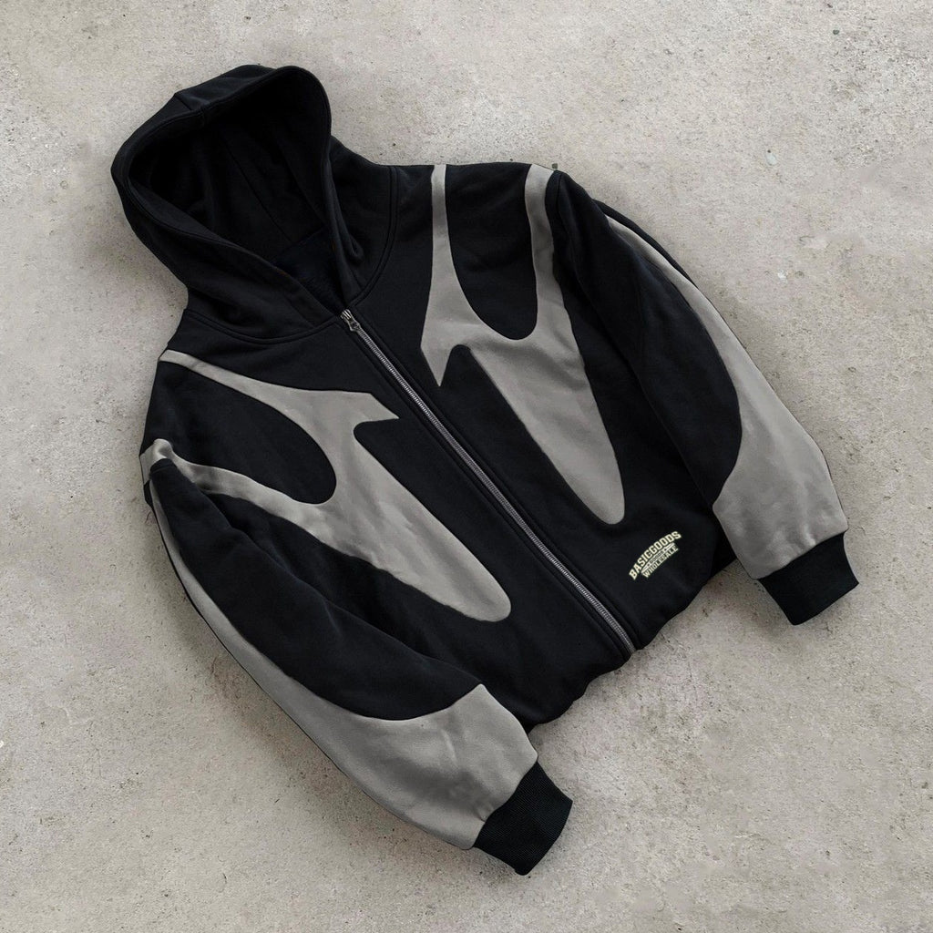 Basicgoodswholesale Stitched Color Print Zipper Long Sleeve Hoodies