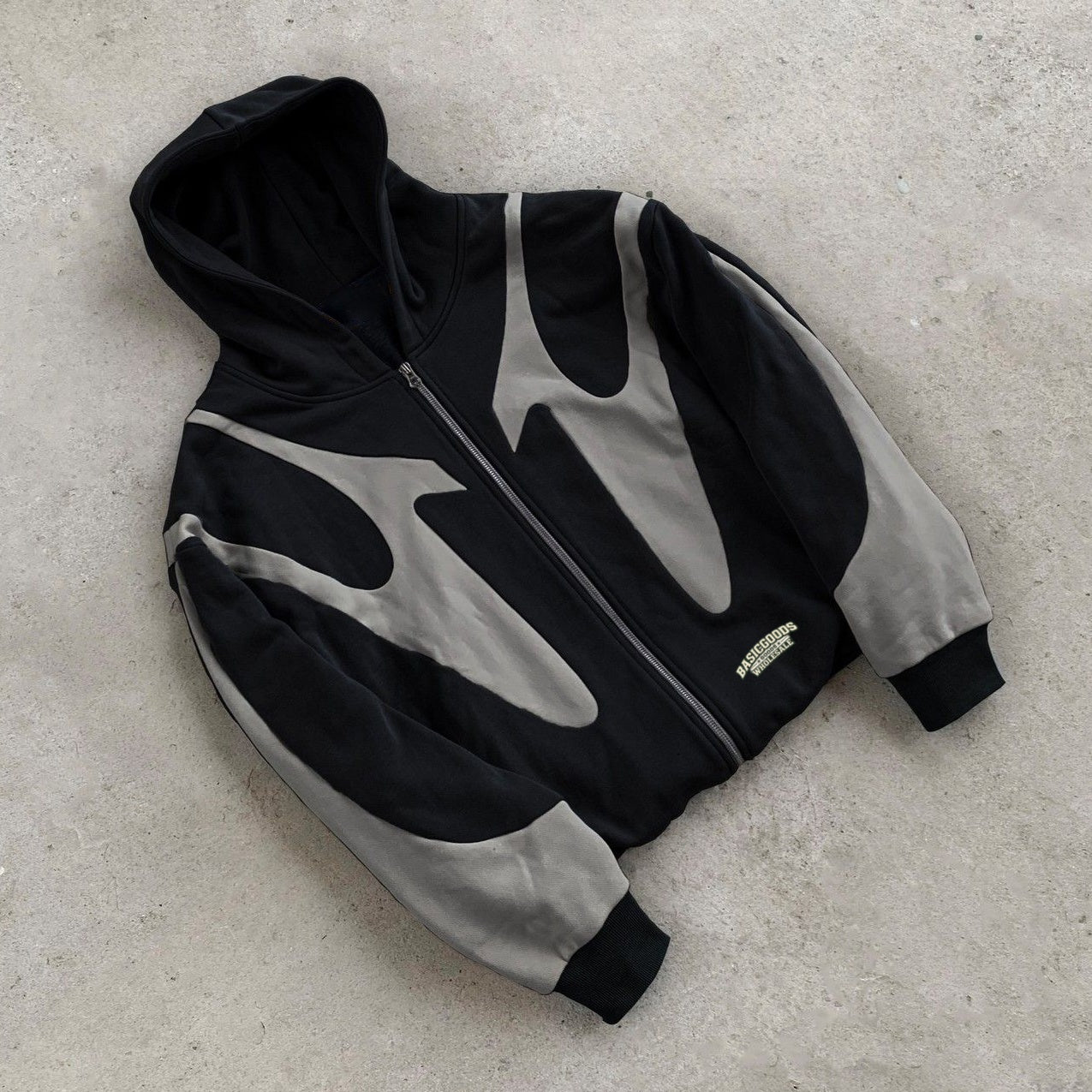 Basicgoodswholesale Stitched Color Print Zipper Long Sleeve Hoodies