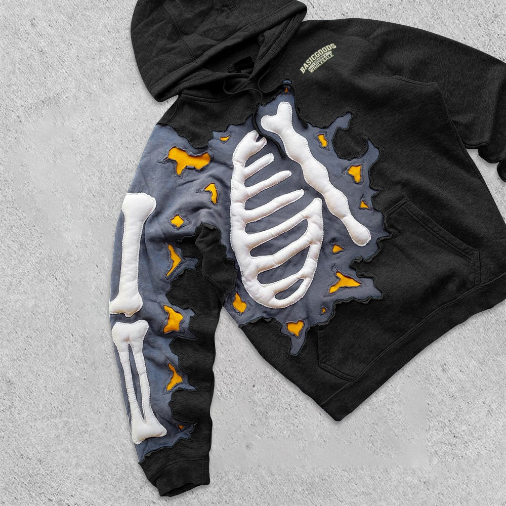 Basicgoodswholesale Retro trendy hip-hop printed hoodie