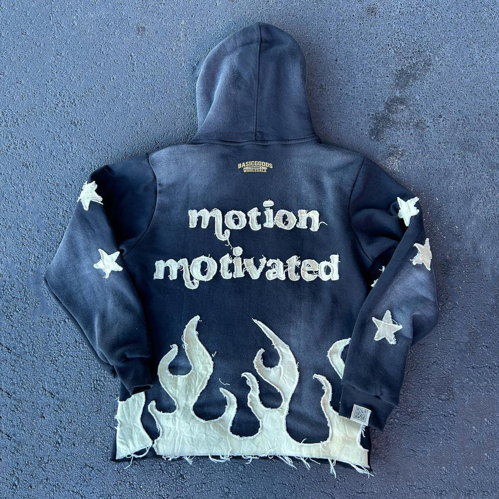 Basicgoodswholesale Flame stitching casual street retro washed hoodie