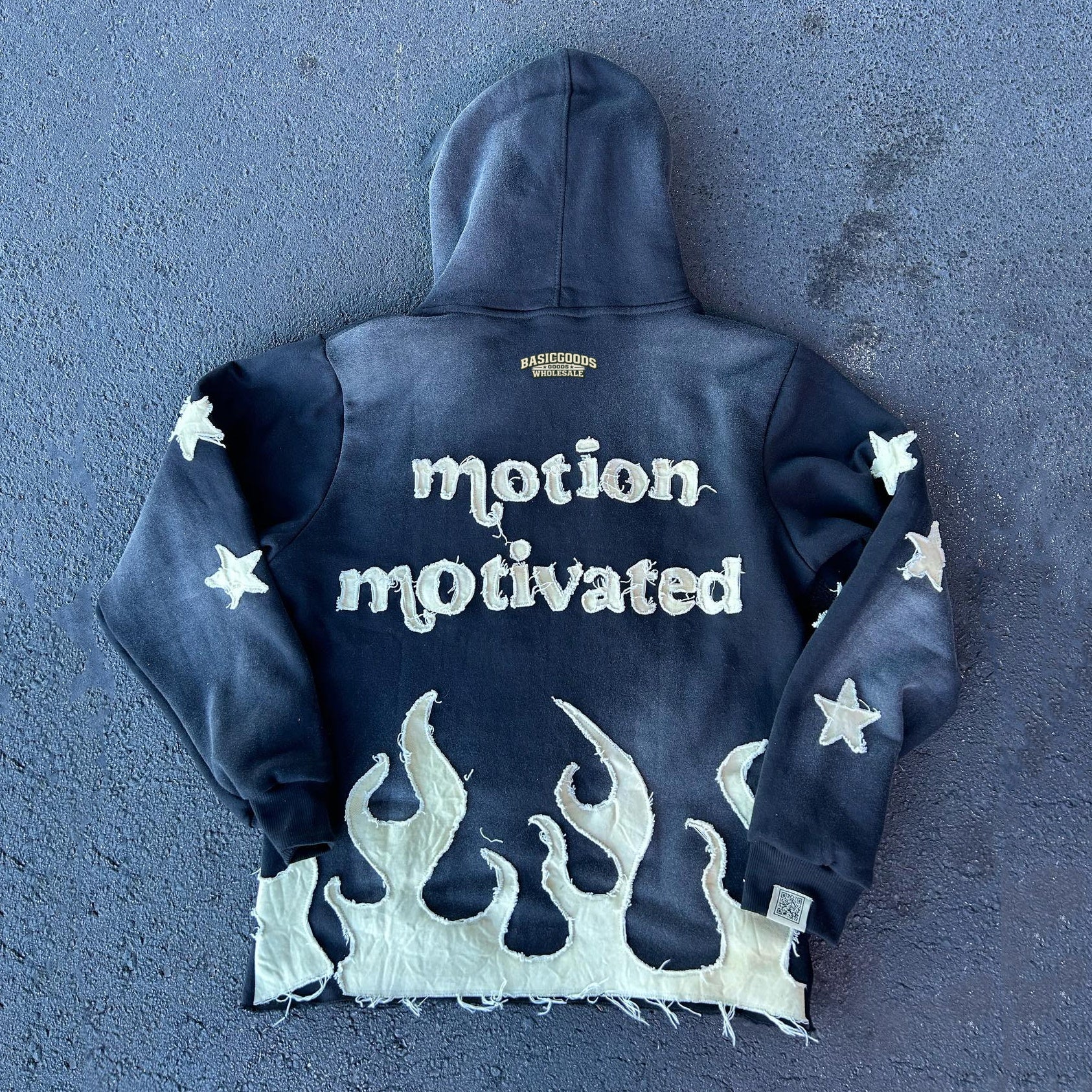 Basicgoodswholesale Flame stitching casual street retro washed hoodie